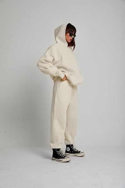 BayBayan Γυναικεία Oversize Casual Hooded Kangaroo Pocket 3 Thread Hooded Σετ χειμερινής φόρμας