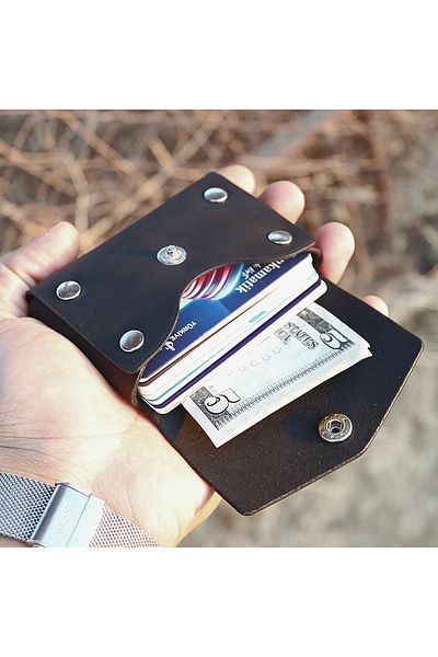Derici Amca Olmeca Genuine Leather Matte Black Minimal Wallet