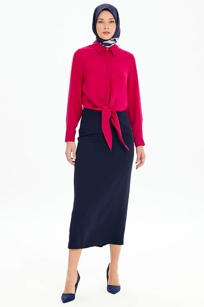 Tuğba Pleat Detailed Pencil Skirt - Navy Blue