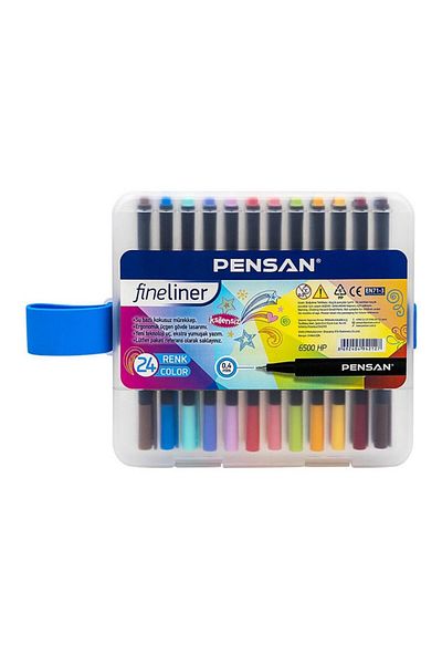 Pensan Fineliner Pen 24 Colors Plastic Box 0.4mm Felt Tip Pen 1 Pack Fineliner 6500hp 0.4mm Felt