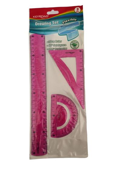 KEYROAD Ruler Set Unbreakable Flexible Silicone Unbreakable 3-Piece Pink 1 Pack Ruler Set Dawing