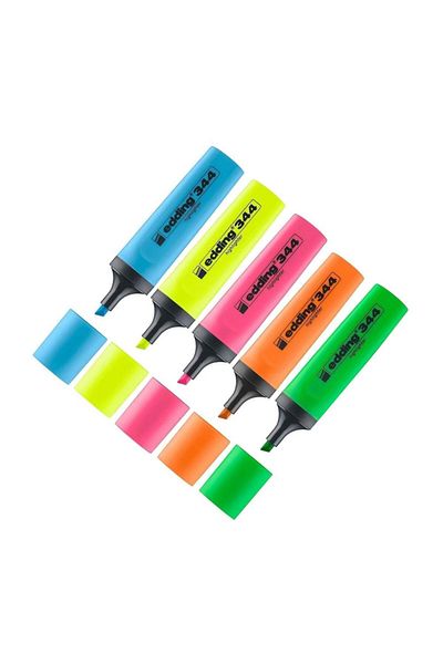 Edding 5 Highlighter Mark Pens - Blue, Yellow, Pink, Green, Orange