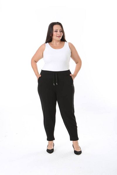 Butik Ayseba Women's Black Large Size Baggy Cut Elastic Trousers