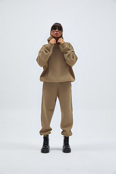 BayBayan Γυναικεία Oversize Casual Hooded Kangaroo Pocket 3 Thread Hooded Σετ χειμερινής φόρμας