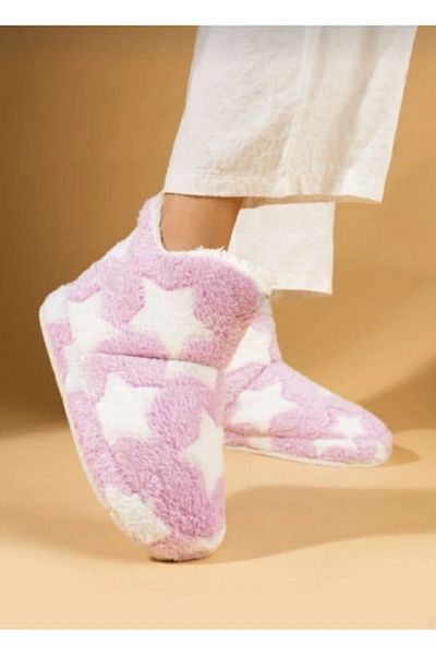 ünverdi Γυναικεία Wedge Sole Home Slippers Boots White Star Λούτρινο ύφασμα