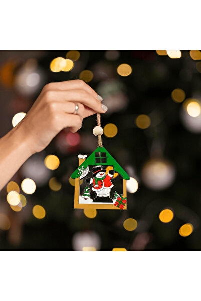 kidspartim Новорічний набір з 3 дерев'яних ялинкових прикрас «Будинок зі сніг...