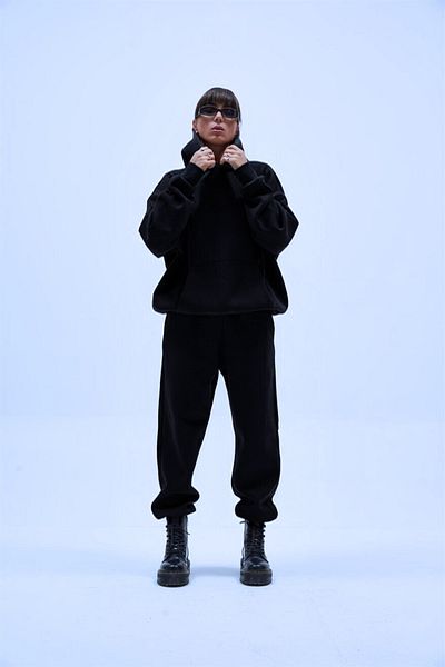 BayBayan Γυναικεία Oversize Casual Hooded Kangaroo Pocket 3 Thread Hooded Σετ χειμερινής φόρμας