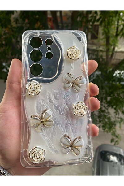 AQUA AKSESUAR Samsung Galaxy S23 Ultra Uyumlu Kılıf 5D Kabartmalı Kelebek Çiç...