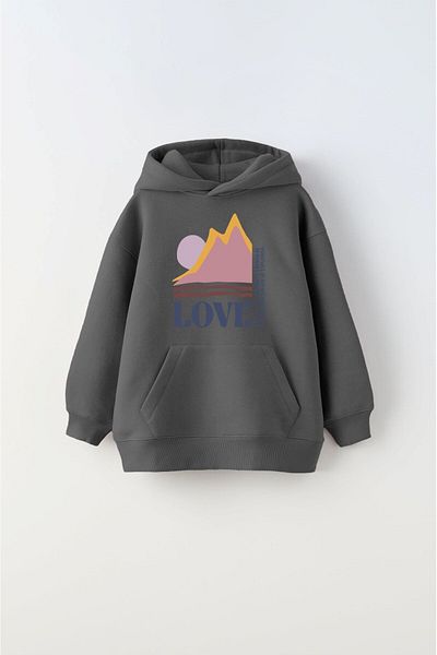 GIA - ART Детски унисекс суитшърт с качулка от полар и текст "Love" с щампа "Smoke"