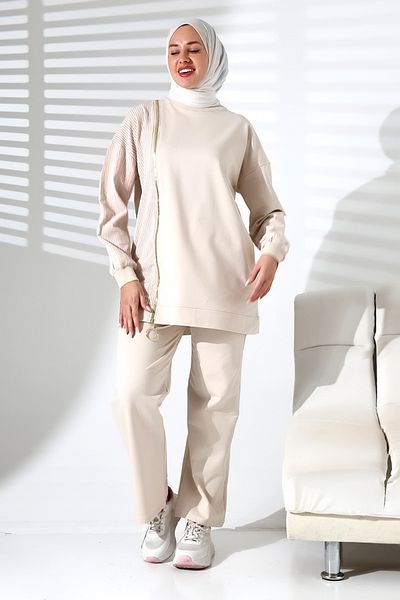 Mihran Butik Women's Seasonal Bottom and Top Comfortable Stone Color Sports Hijab Suit