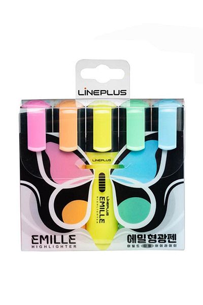 Lineplus Mark Pen Highlighter 5 Pieces 1 Pack Yellow Green Pink Orange Blue 5 mm Highlighter