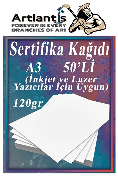 Artlantis A3 Sertifika Kağıdı Kalın 50 Adet Gramajlı Fotokopi Kağıdı 120 gr T...