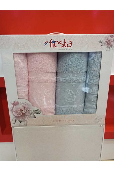 Fiesta Premium Set of 4 100% Cotton - Head and Bath Towel Dowry Gift 90X150 / 50X90