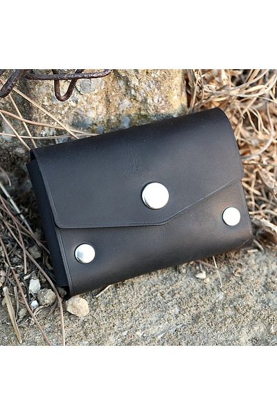 Derici Amca Olmeca Genuine Leather Matte Black Minimal Wallet