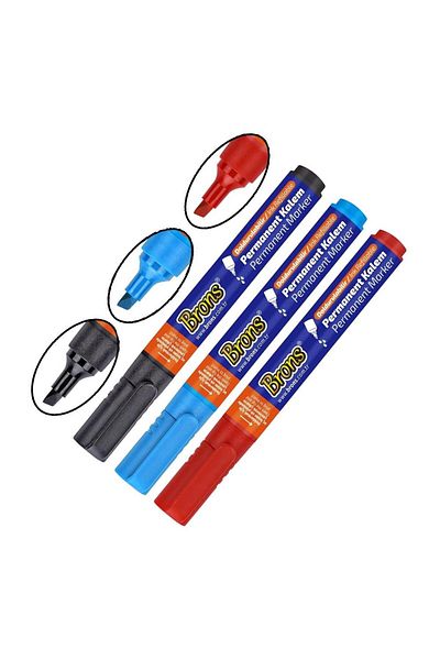 Brons Marker Permanent Pen Black Blue Red 3 Pieces 1 Pack of Parcel Sack Pen