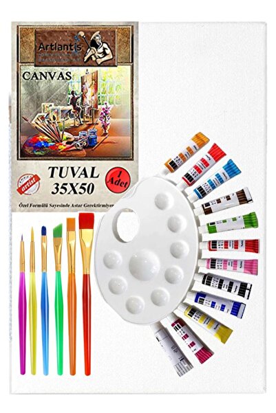 Artlantis Akrilik Boya Hobi Boyama Seti 1 Paket 35x50 cm Tuval 12 li Akrilik Boya Tüp Resim Paleti Fırça Seti