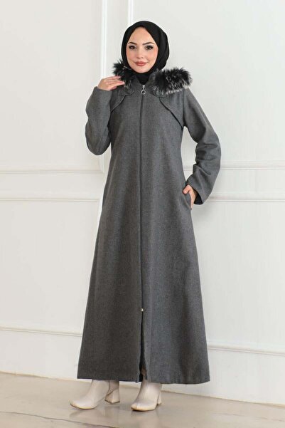 SGS Anthracite Stamp Coat - Hooded Fur Coat