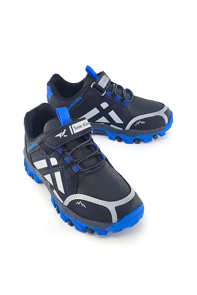 Bİ AYAKKABI Lightweight and Comfortable Children's Sports Shoes with Black Velcro - Slide Sole, Outdoor Unisex