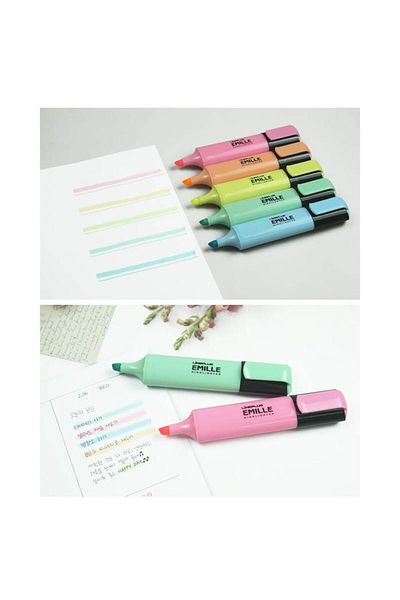 Lineplus Mark Pen Highlighter 5 Pieces 1 Pack Yellow Green Pink Orange Blue 5 mm Highlighter