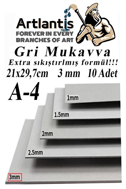 Artlantis A4 Mukavva Gri 3 mm 10 Adet 1 Paket 21x29.7 cm A-4 Mukavva 3 mm Kal...