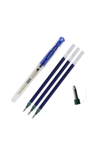 UNİ-BALL Mavi İmza Kalemi 1 Adet ve Yedeği 3 Adet Um-153 Signo Broad Roller K...
