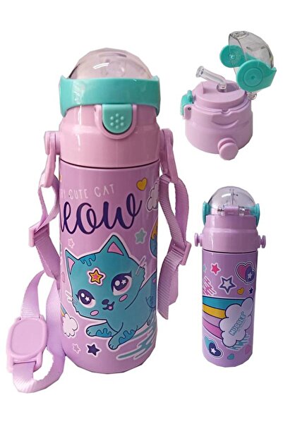Mikro Kız Çocuk Matara 550 ml Lila 1 Adet Çelik Suluk Okul Matarası Öğrenci S...