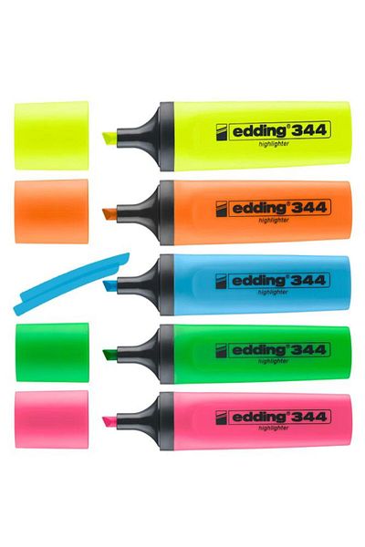 Edding Highlighter 5 Colors 1 Pack of 5 Marking Pens Bright Colors Yellow Orange Pink Blue Green