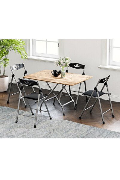 eportatif 60x90 Atlantik Çam Katlanır Masa Ve 4 Adet Sandalye Seti 1126