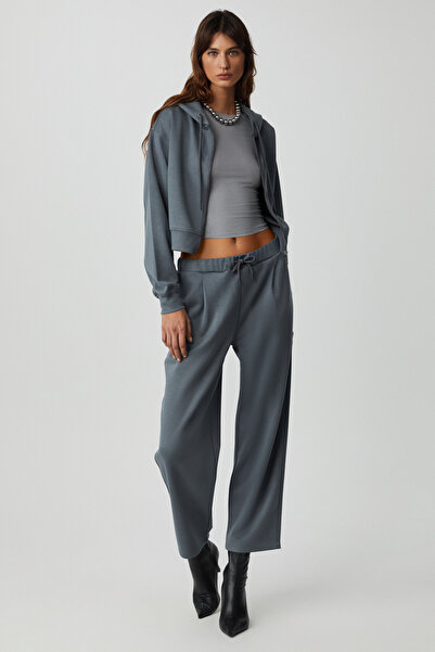 GRIMELANGE Giada Women's Elastic Waist Short Comfortable Long Pants Relaxed Fit Dark Gray Sweatpants