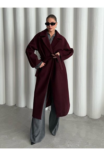 Laluvia Palton din lână cu curea cu mâneci Olaf bordeaux- 509030