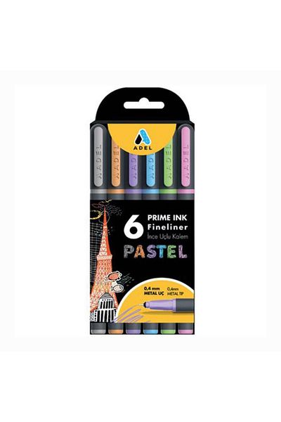 Adel Fineliner 6-Piece Pastel Fine Point Pen Prime Ink 6 Colors 1 Pack
