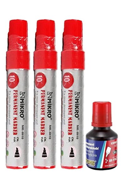 Artlantis Red 10 mm Cut Tip Marker Permanent Pen 3 Pcs and Red Ink 1 Pcs Sack...