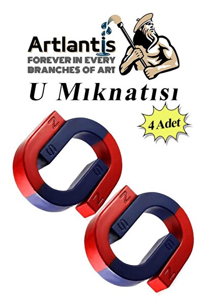 Artlantis U Mıknatısı Deney Malzemesi 4 Adet Okul Projeleri İçin U Şekilli At Nalı Mıknatıs Kırmızı Mavi Boyal