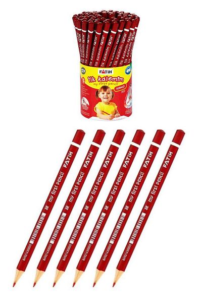 Fatih Jumbo Red Pencil 6 Pieces Red Cap Pencil Triangle Red Color Pencil My First Pencil
