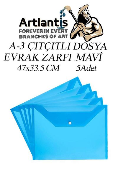 Artlantis A3 Snap File Blue 5 Pieces A-3 Snap Envelope File Transparent 47x33.5 Cm Large Size Snap File