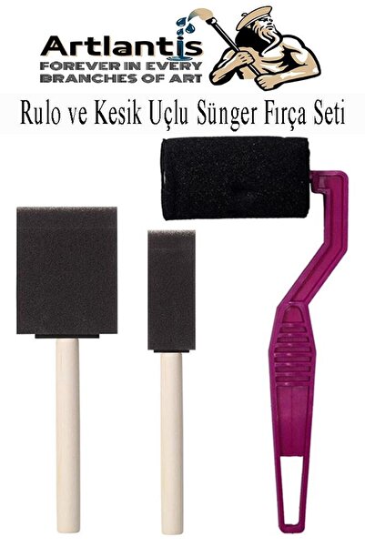 Artlantis Rulo ve Kesik Uçlu Sünger Fırça Seti 1 Paket Akrilik Boya Yağlı Boya Guaj Boya Sulu Boya Sanatsal