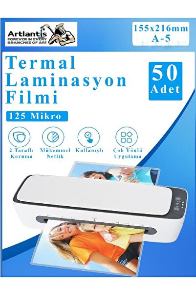 Artlantis Laminasyon Filmi Parlak A5 50 li 1 Paket 125 Mikron Laminasyon Kaplama Pvc Kaplama Poşeti 50 Adet