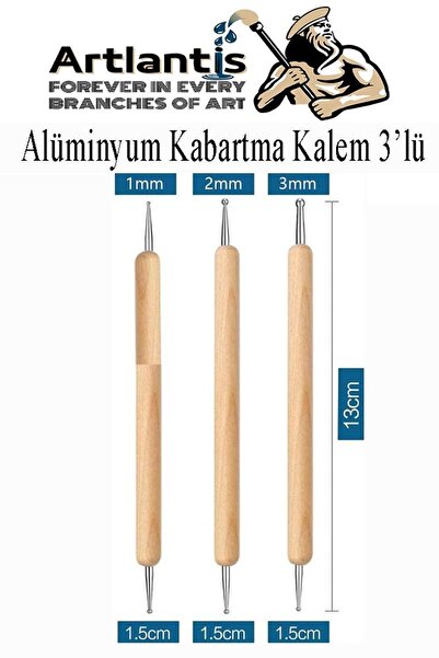 Artlantis Ahşap Alüminyum Kabartma Kalemi 3 lü 1 Paket Aliminyum Folyo Kabart...