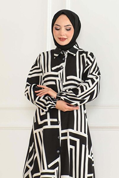 SGS Μαύρο γεωμετρικό τουνίκ από βισκόζη