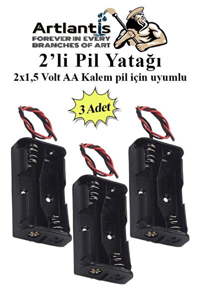 Artlantis 2 Li Pil Yatağı Deney 3 Adet Pil Yuvası Pil Kutusu Aa Kalem Kalın P...