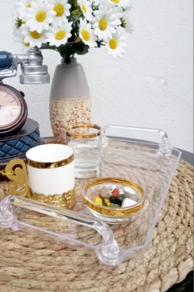 doğanhome ( 26cm x 14cm ) 1 Adet Şeffaf Kulplu Kristal Sunum Tepsisi Söz Kına...