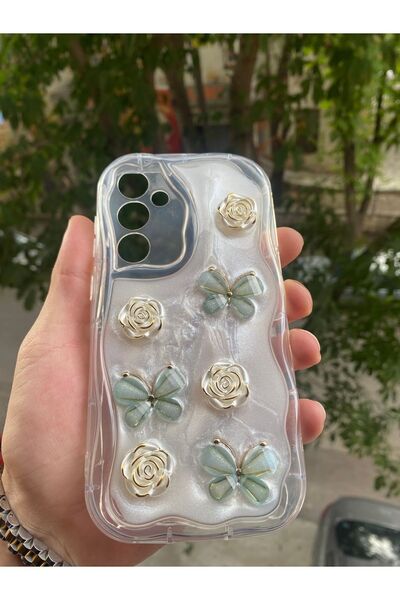 AQUA AKSESUAR حافظة متوافقة مع هاتف سامسونج جالاكسي S24 FE 5D منقوشة بنمط زهر...