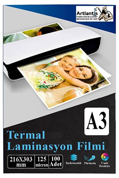 Artlantis Laminasyon Filmi Parlak A3 100 lü 1 Paket 125 Mikron Laminasyon Kap...