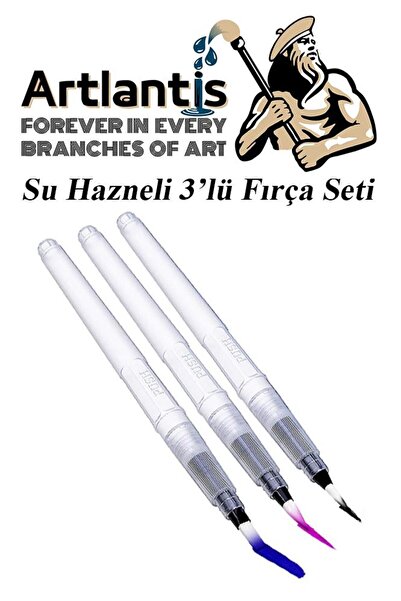 Artlantis Su Hazneli Kalem Fırça 3 lü 1 Paket Suluboya Kaligrafi Hat Fırçası Sulu Boya Su Hazneli Kalem Doldur