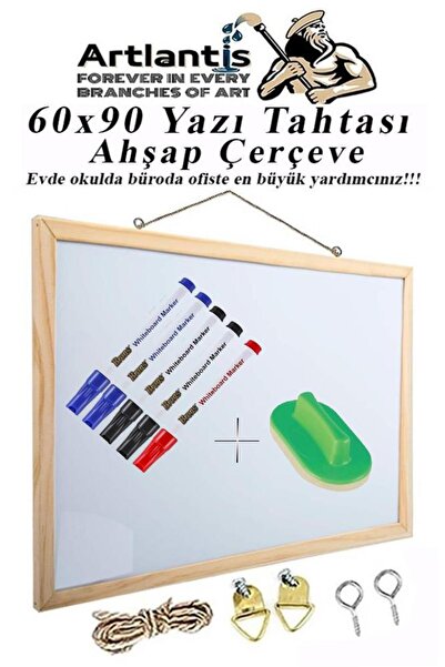 Artlantis Duvara Monte Beyaz Yazı Tahtası 60x90 cm 1 Adet Yazı Tahta Kalemi v...