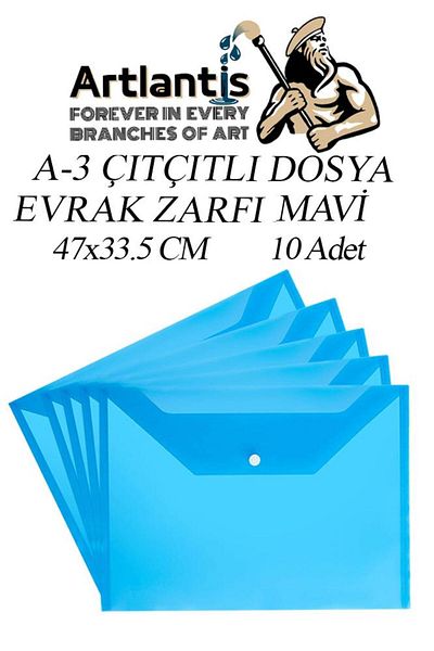 Artlantis A3 Snap File Blue 10 Pieces A-3 Snap Envelope File Transparent 47x33.5 Cm Large Size Snap File