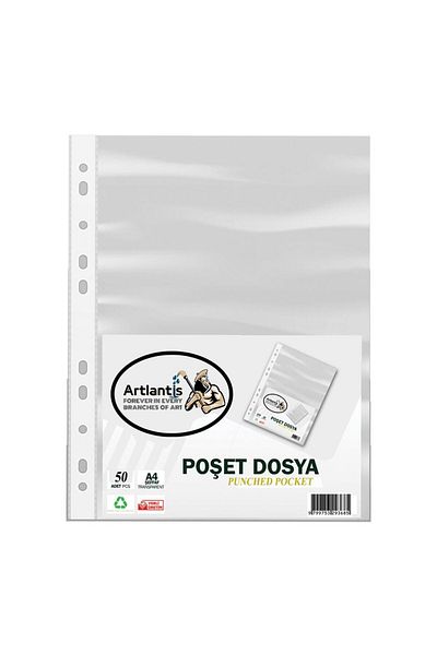 Artlantis Bag File 50 Pieces A-4 Transparent Föy File 1 Pack Office School Edge Perforated Bag File 1 Pack
