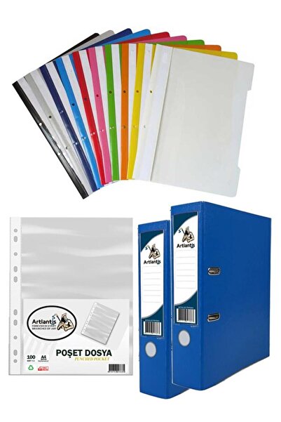 Artlantis Mavi Büro Klasörü Telli Dosya ve Poşet Dosya Seti 2 Adet Büro Klasö...