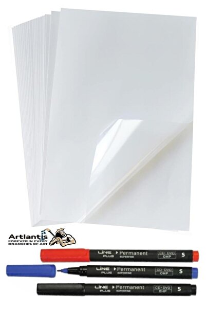 Artlantis Asetat Kağıdı 25 Adet Pvc ve Asetat Kalemi S Siyah Mavi Kırmızı 1 P...