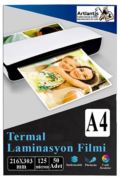Artlantis Laminasyon Filmi Parlak A4 50 li 1 Paket 125 Mikron Laminasyon Kapl...